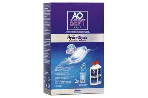 AoSept Plus with HydraGlyde (2x360 ml) Soluzione per lenti a contatto + 2 portalenti
